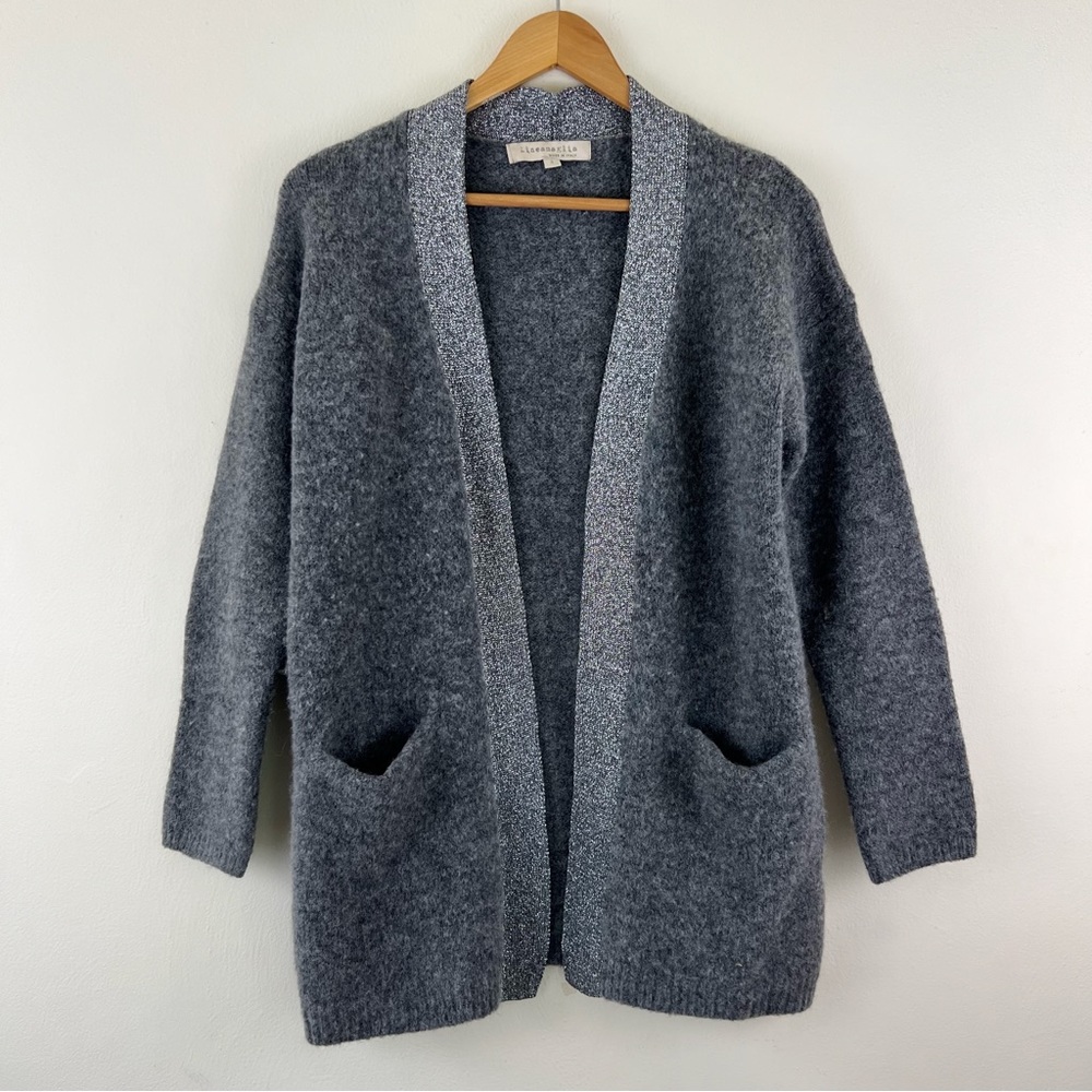 Lineamaglia Anthro Made In Italy Wool Blend Sequin Neck Line Open Front Cardigan